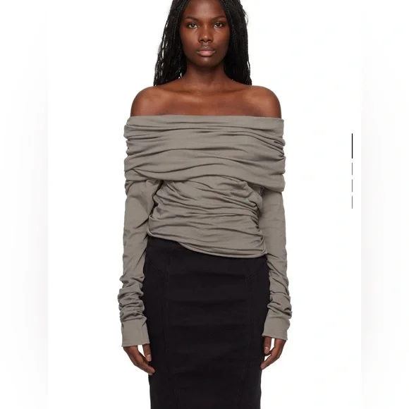Entire Studios- Gray Taupe off-shoulders jersey ruched long top, NWT! ✨🔥 - Picture 5 of 6